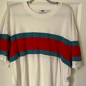 Topman. Men's T-Shirt - Cream with teal and red stripe
